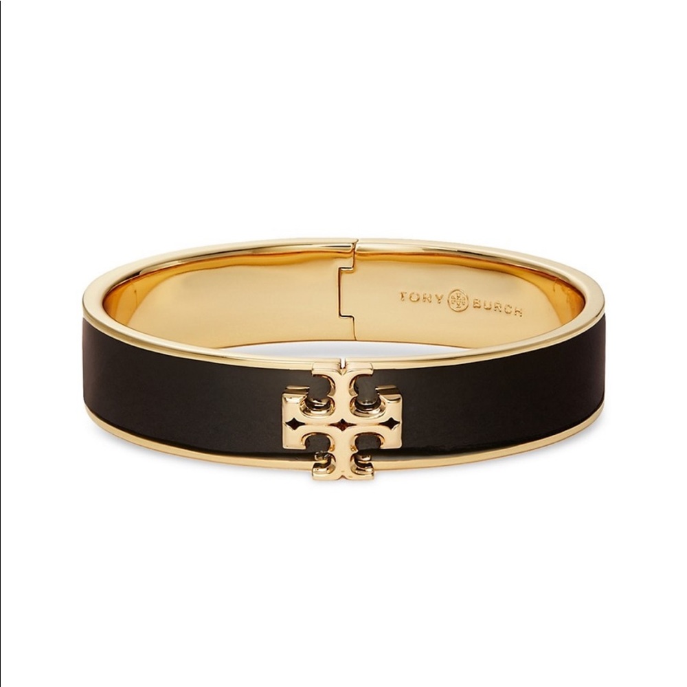 Tory Burch Kira Logo Goldtone & Enamel Hinged Cuff Bracelet